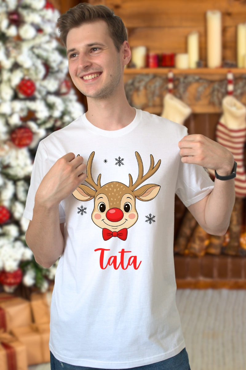 Set Tricouri De Craciun Cu Reni Pentru Familie In 3 Personalizat Cu Nume tata