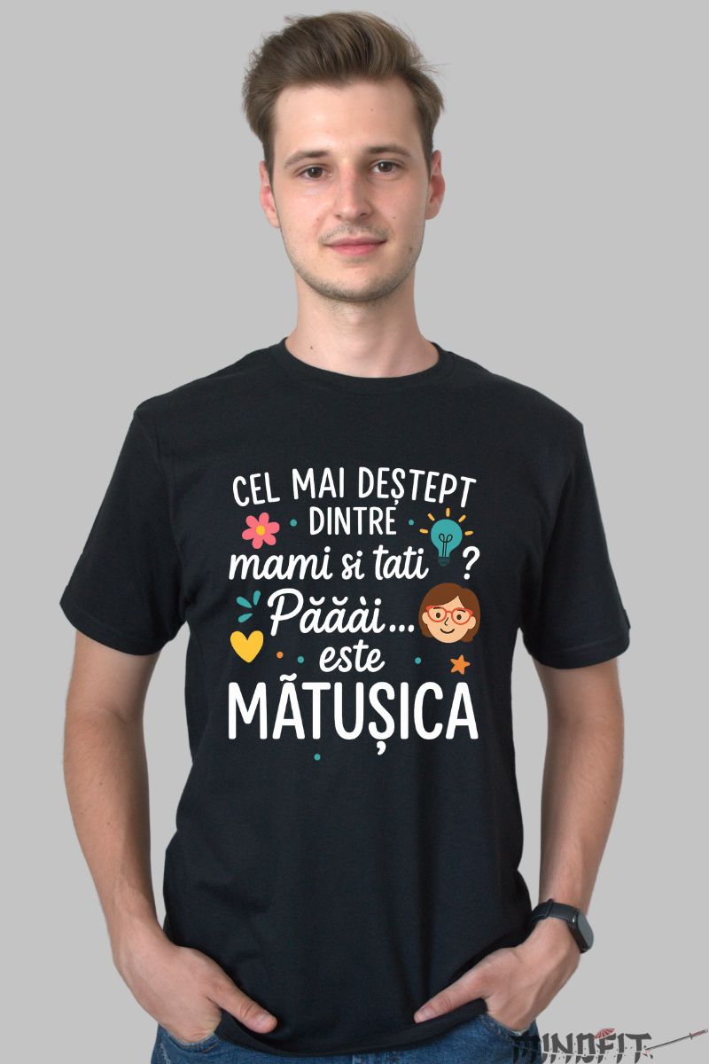 Tricou Amuzant cu Mesaj Matusica barbat negru fata
