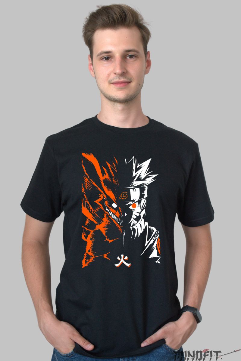Tricou Anime Naruto Orange and White barbat negru fata