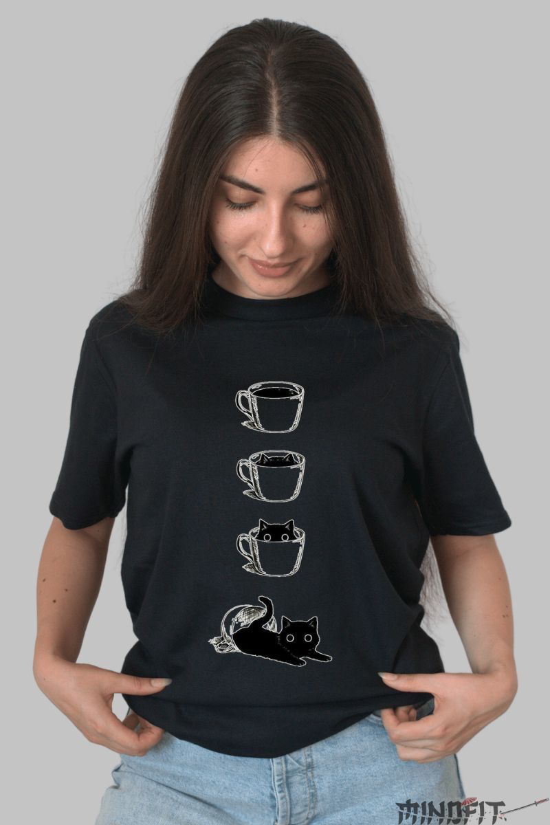 Tricou Catcoffee dama negru fata