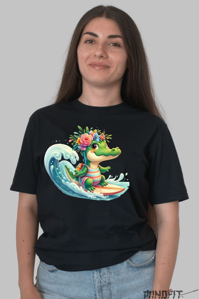 Tricou Crocodil Summer Vibes dama negru fata