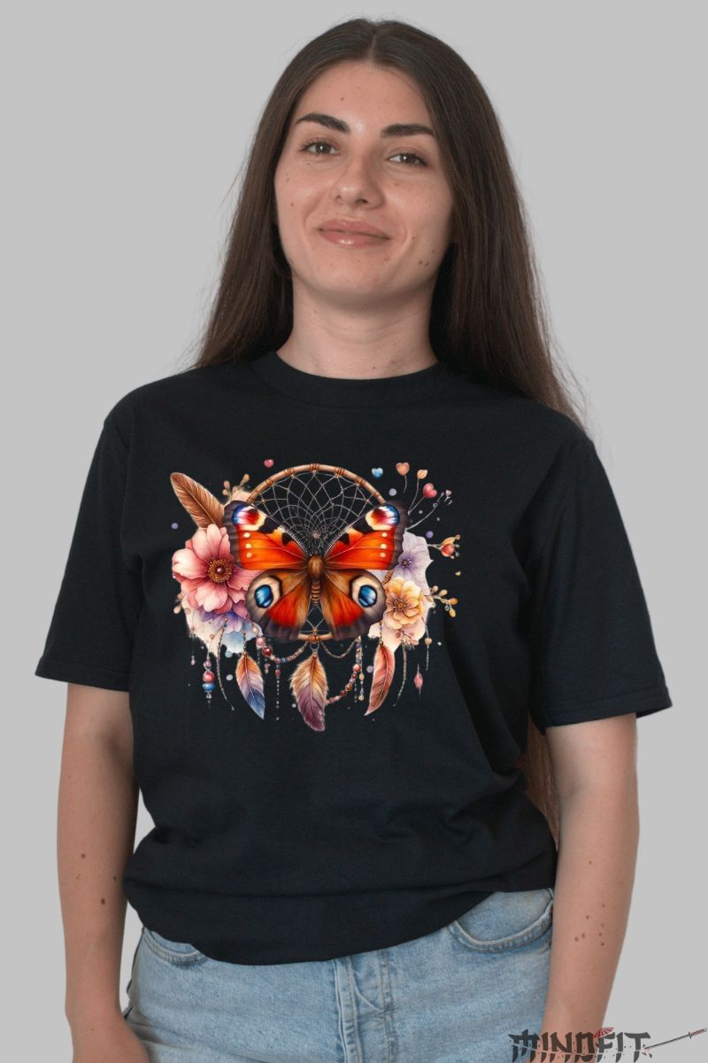 Tricou Fluture si Mandala dama negru fata