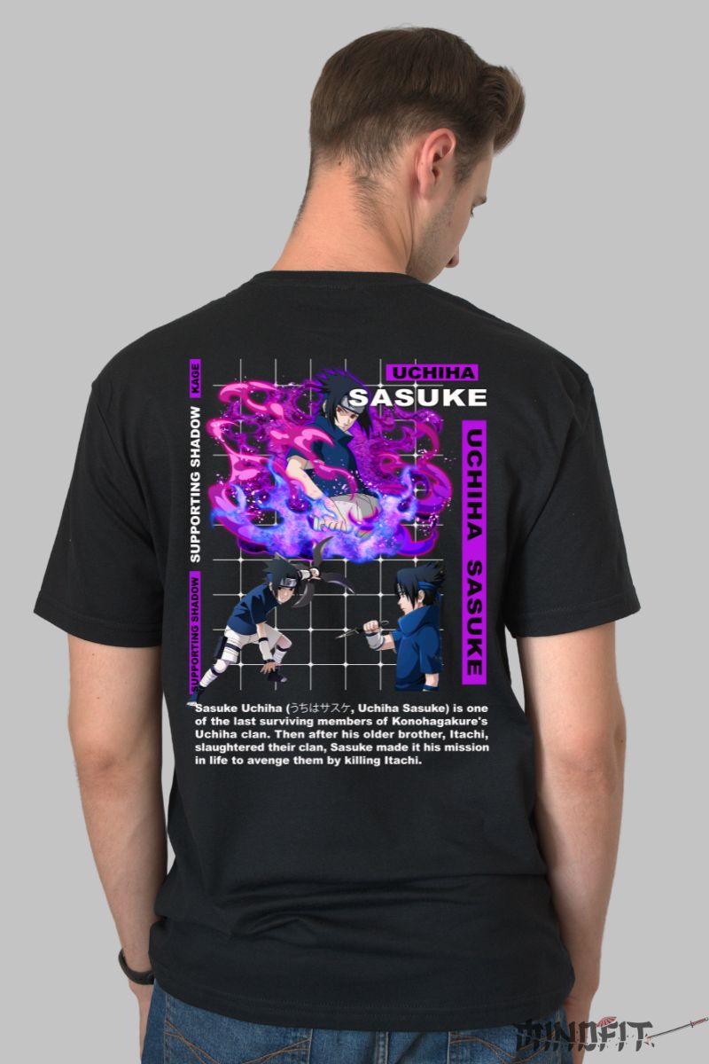 Tricou Naruto Sasuke Supporting Shadow barbat negru spate