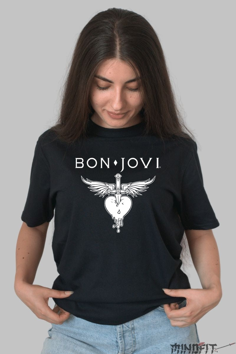 Tricou Rock Bon Jovi Heart Dagger Classic dama negru