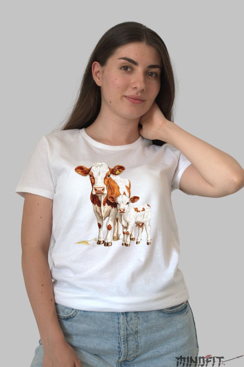 Tricou Vaca si Puiul Simpatici dama alb fata