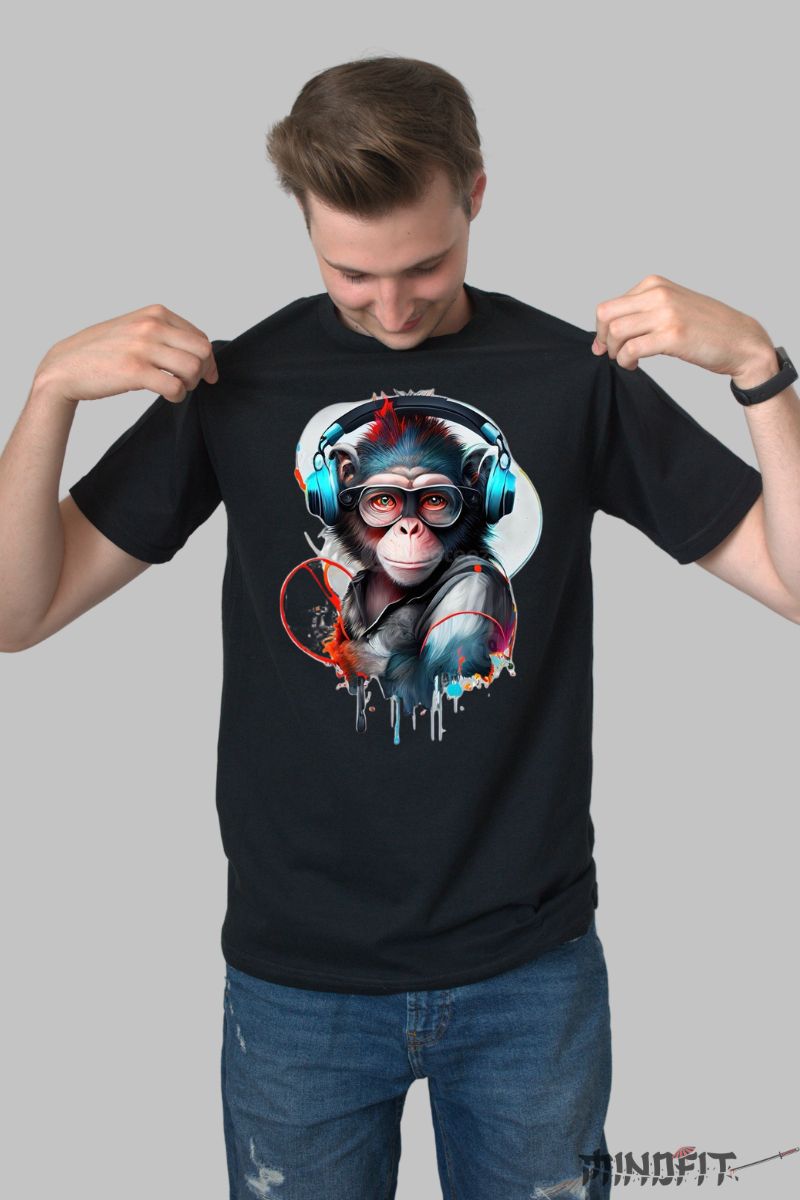 Tricou cu Maimuta Urbana barbat negru fata