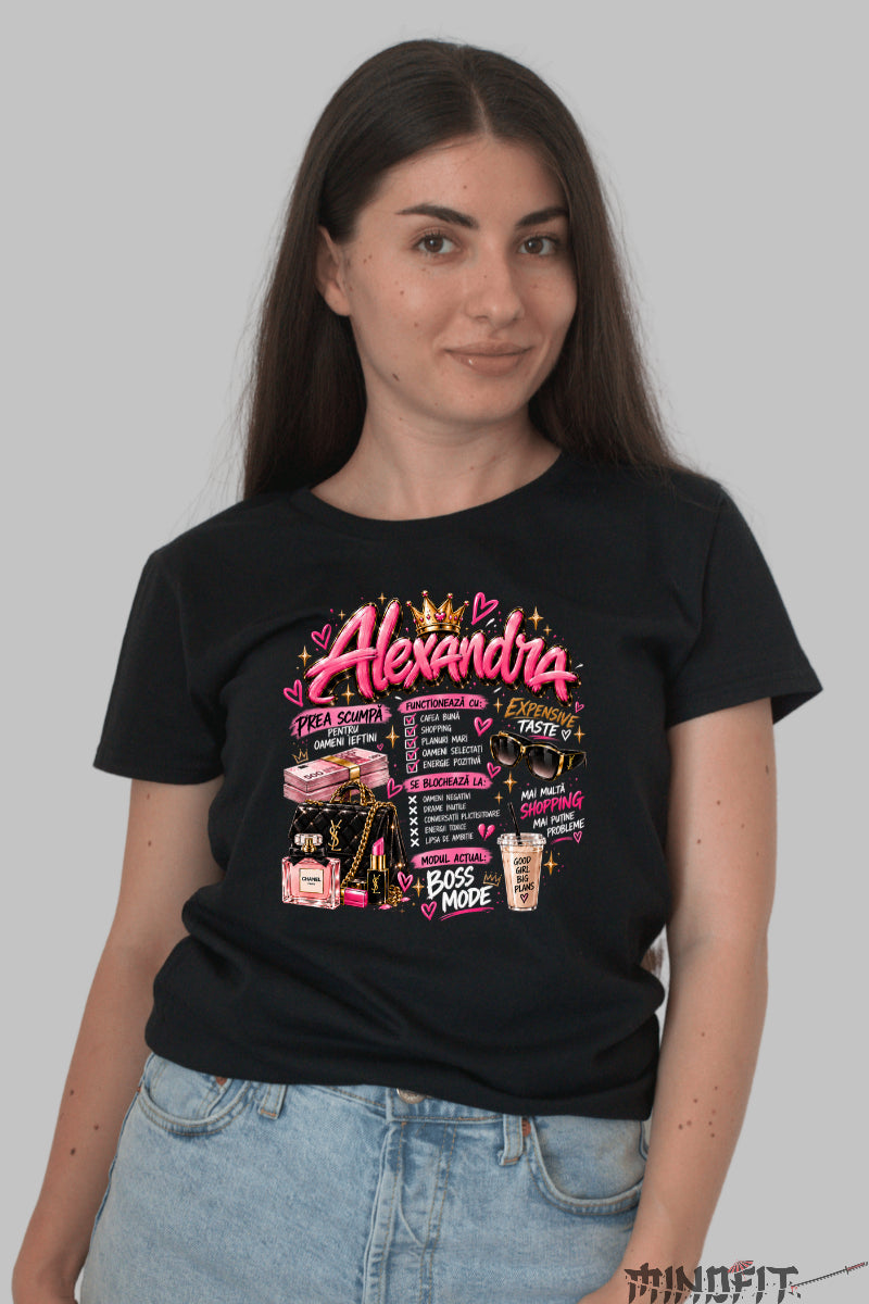 Tricou Amuzant - Boss Mode Expensive Taste dama negru