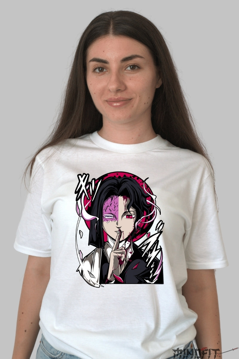Tricou Anime Demon Slayer - Muzan Kibutsuji Silenced Darkness dama alb