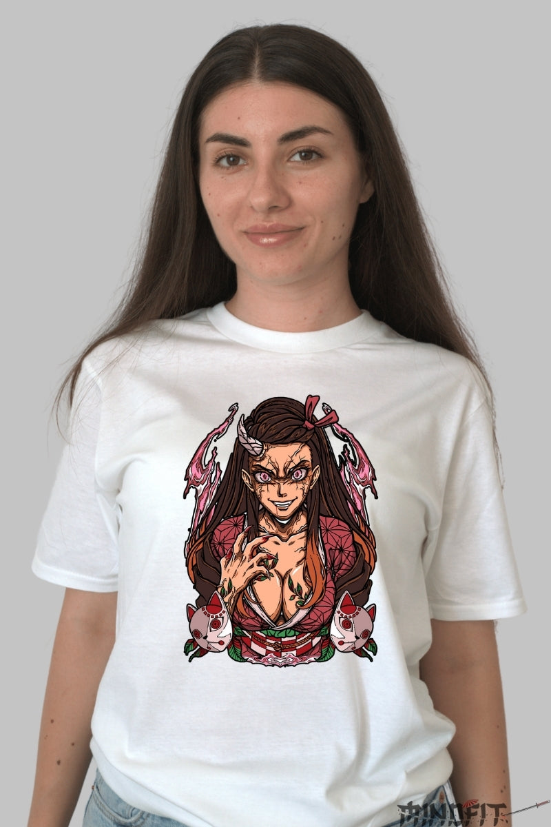 Tricou Anime Demon Slayer - Nezuko Forma Demonica dama alb