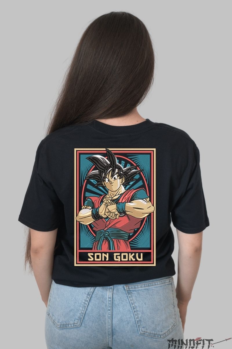Tricou Anime Dragon Ball -Son Goku Retro Style fata negru spate