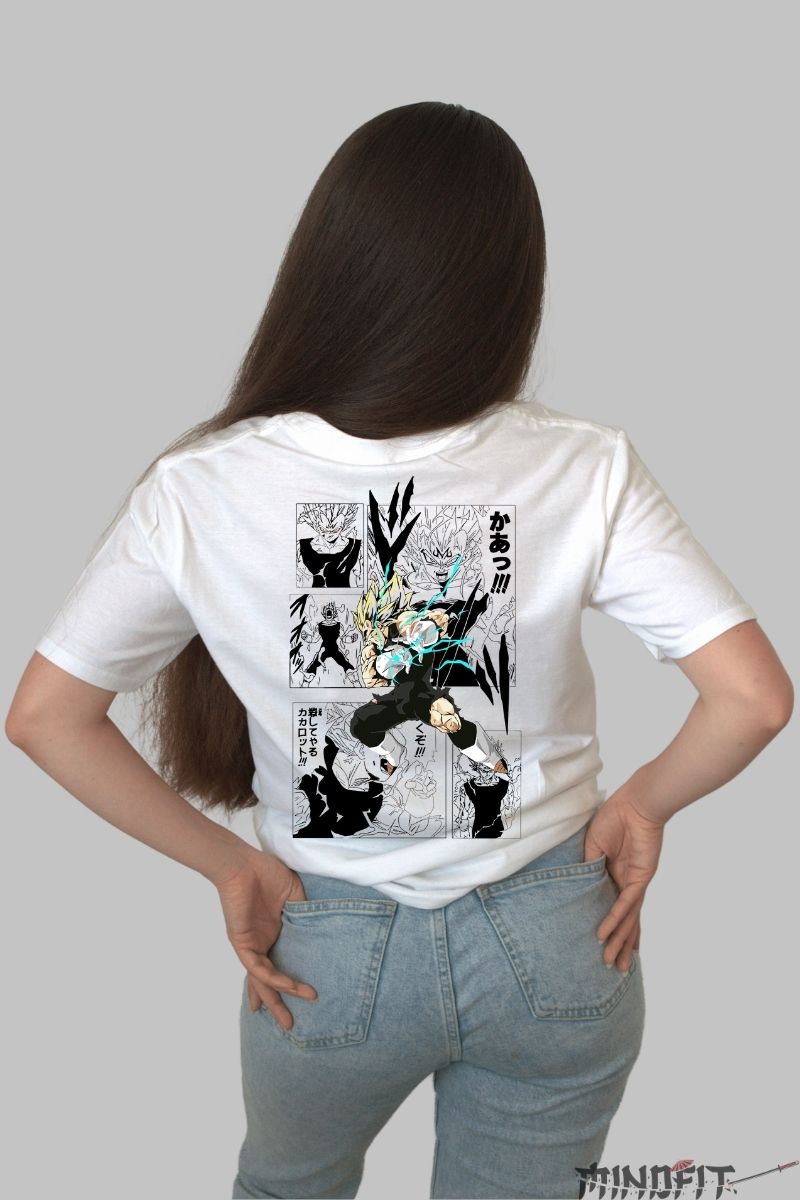 Tricou Anime Dragon Ball -Vegeta Lightning Power alb negru spate