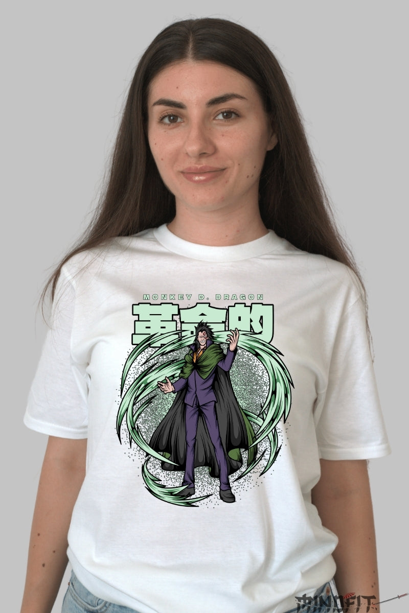 Tricou Anime One Piece - Monkey D. Dragon Rebel Wind Force dama alb