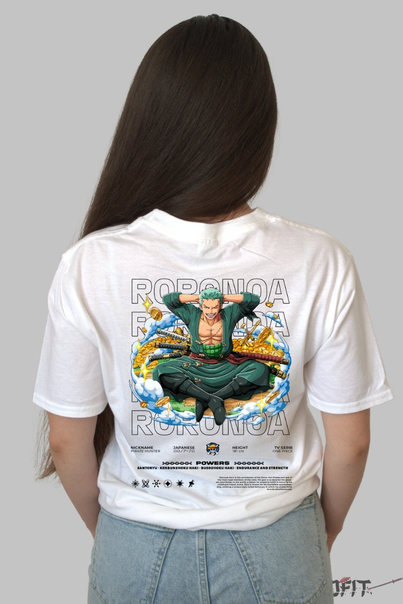 Tricou Anime One Piece - Roronoa Zoro Comori si Spirit de Lup dama alb