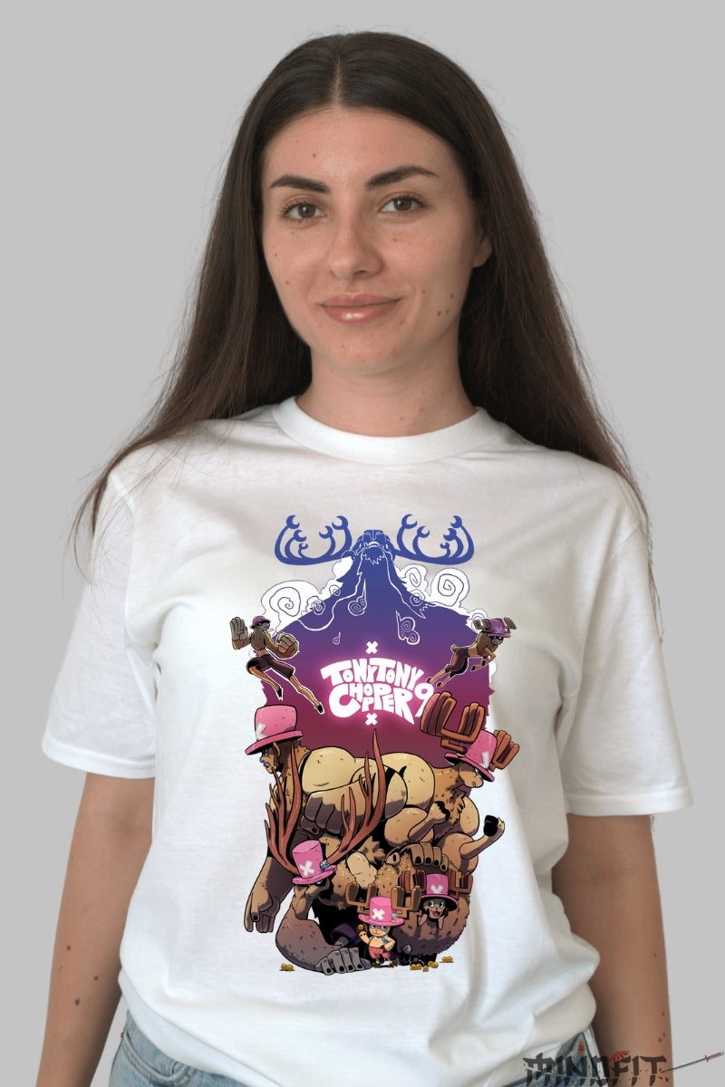 Tricou Anime One Piece - Tony Tony Chopper Evolution dama alb
