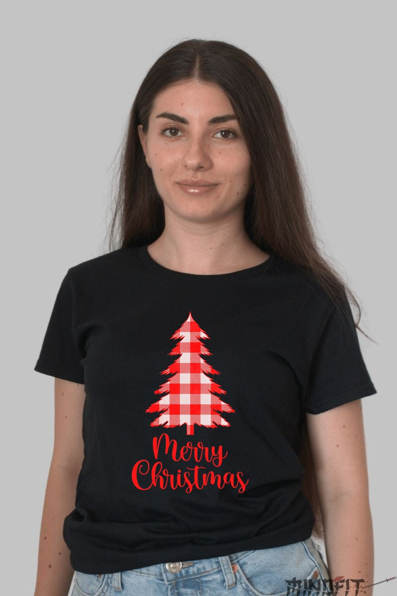 Tricou De Craciun - Brad Carouri Rosii dama negru