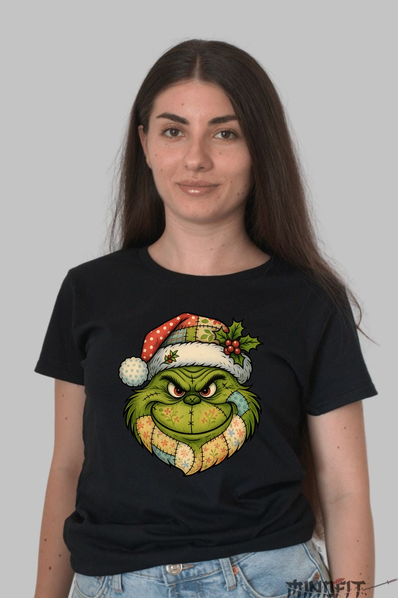 Tricou De Craciun - Grinch Festiv Cu Caciula dama negru