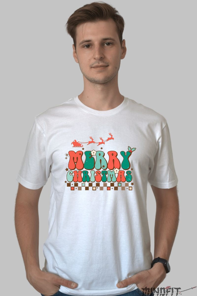 Tricou De Craciun - Merry Christmas Retro barbat alb