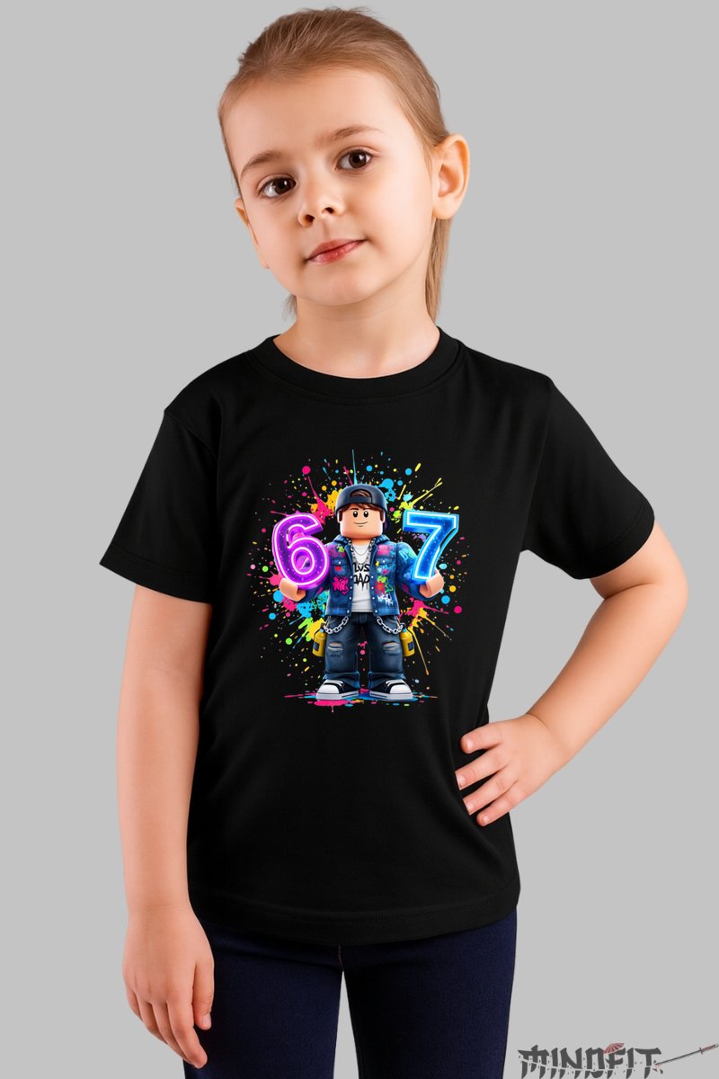 Tricou Roblox Six Seven - Model Colorat Unic fata negru