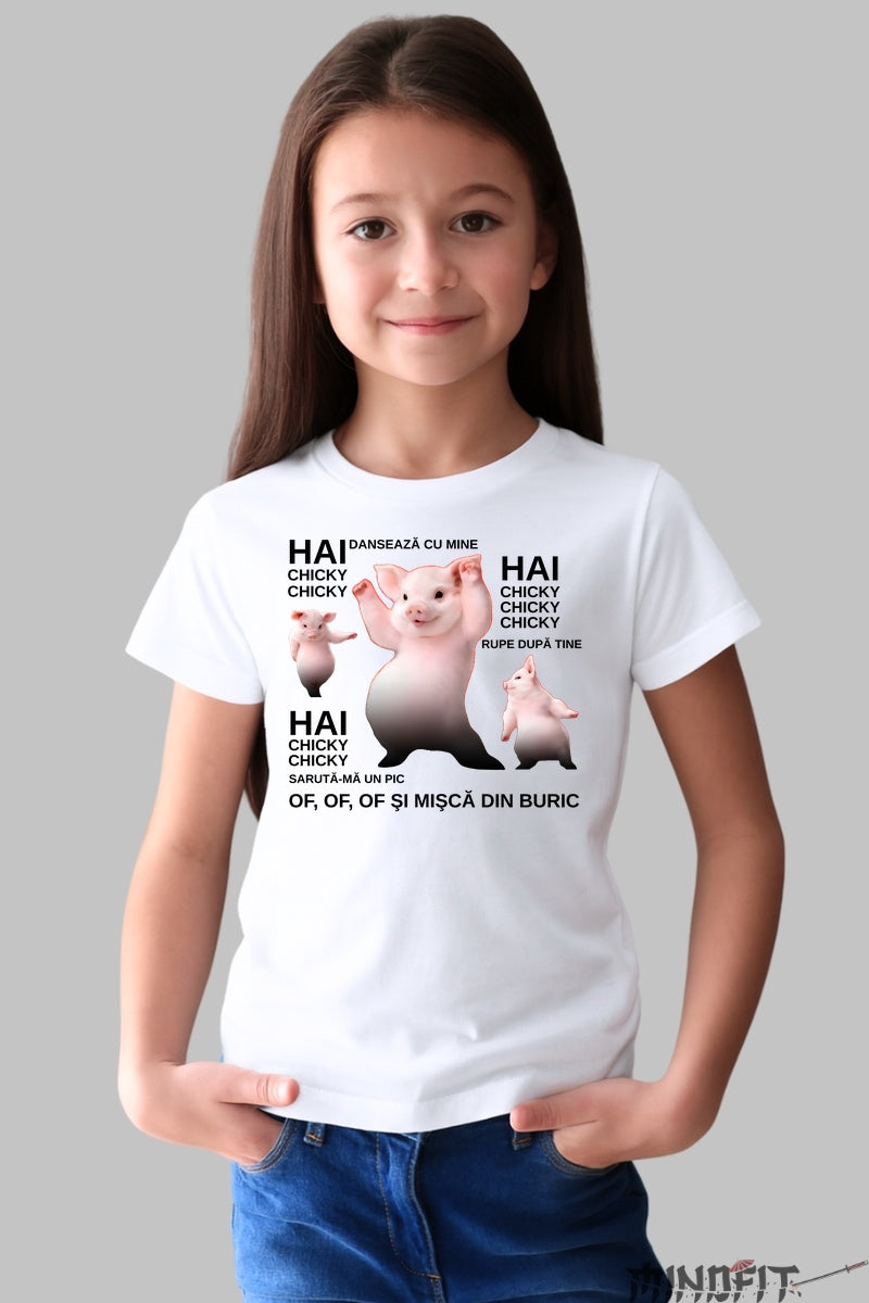 Tricou Amuzant Copil – Chicky Chicky Dance dama alb