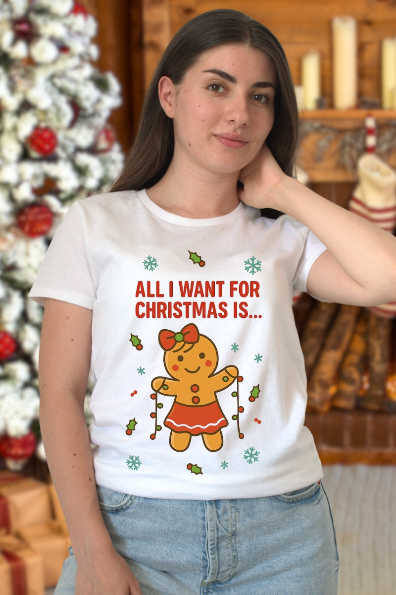 Set Tricouri Cupluri All I Want For Christmas dama alb