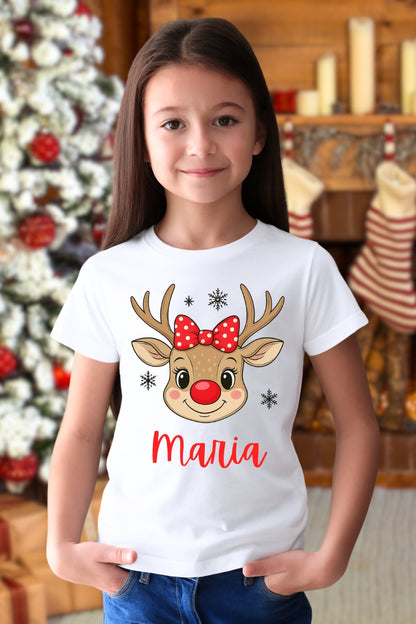 Set Tricouri De Craciun Cu Reni Pentru Familie In 3 Personalizat Cu Nume fata