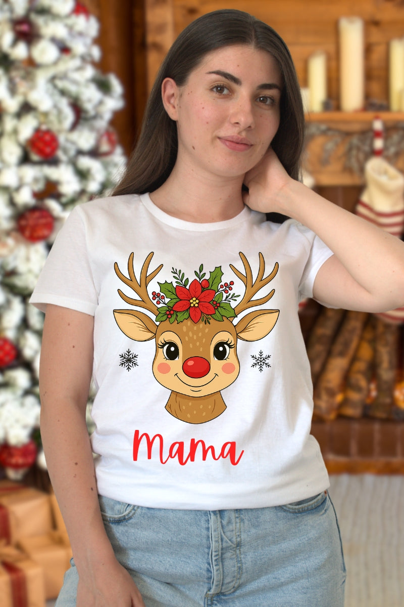 Set Tricouri De Craciun Cu Reni Pentru Familie In 3 Personalizat Cu Nume mama