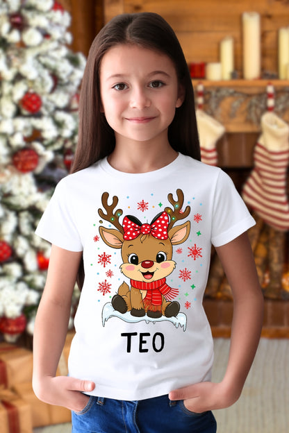 Set Tricouri De Craciun Pentru Familie Cu Reni Fericiti Personalizat Cu Nume fata