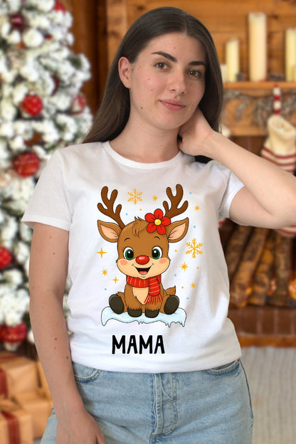 Set Tricouri De Craciun Pentru Familie Cu Reni Fericiti Personalizat Cu Nume mama