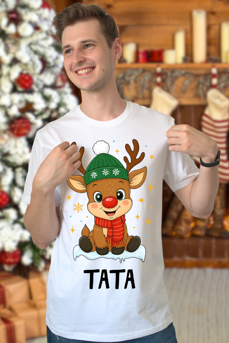 Set Tricouri De Craciun Pentru Familie Cu Reni Fericiti Personalizat Cu Nume tata