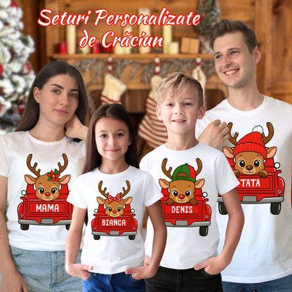 Set Tricouri Pentru Familie De Craciun Cu Masini Personalizat Cu Nume familie