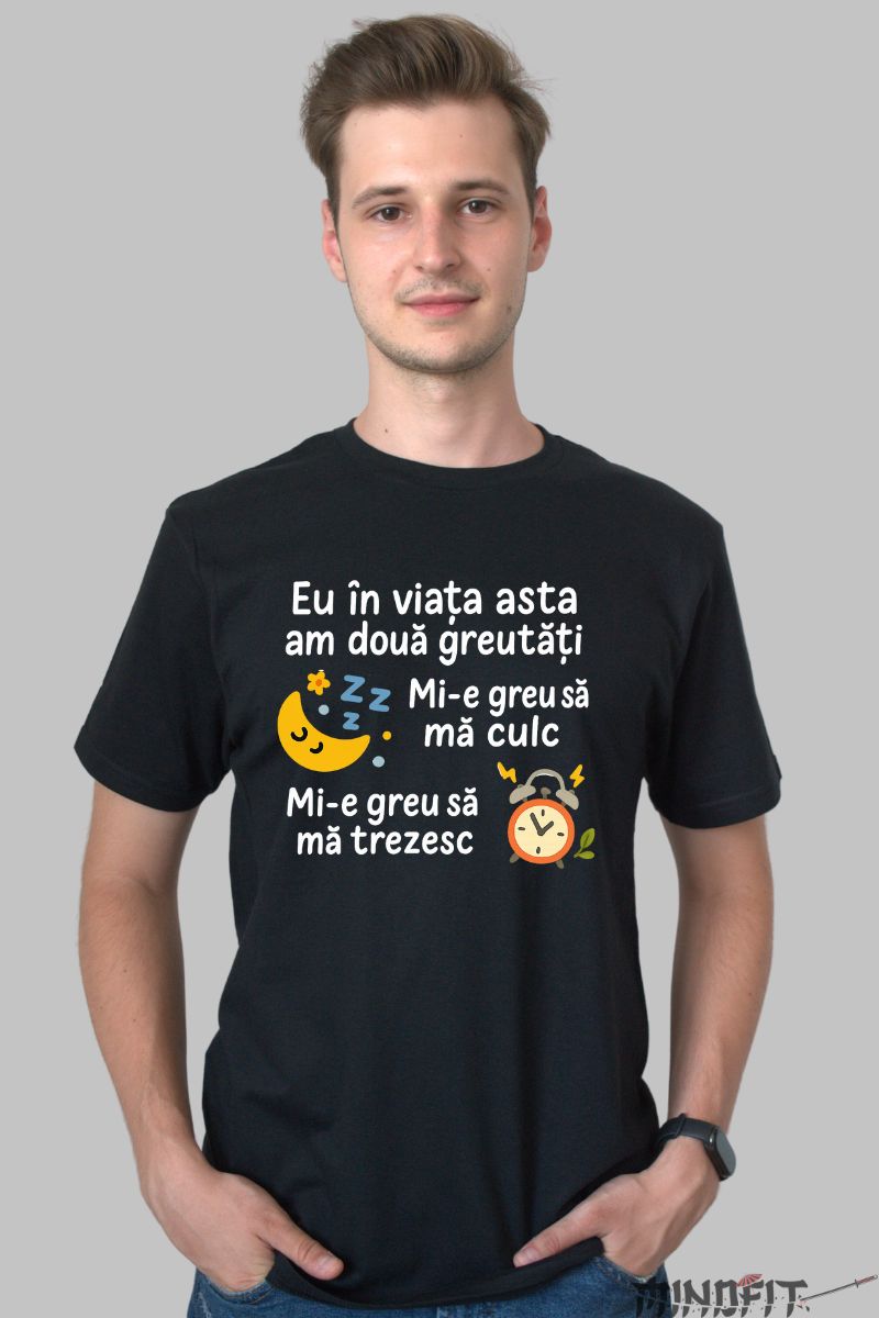 Tricou Amuzant Am Doua Greutati barbat negru