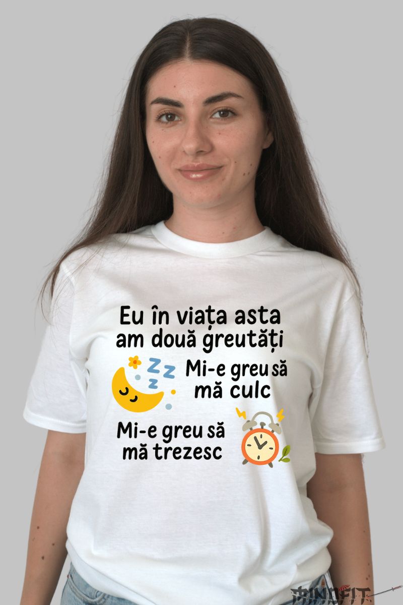 Tricou Amuzant Am Doua Greutati dama alb
