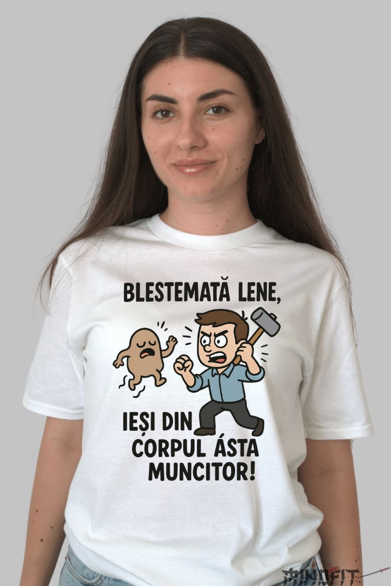 Tricou Amuzant Blestemata Lene dama alb fata