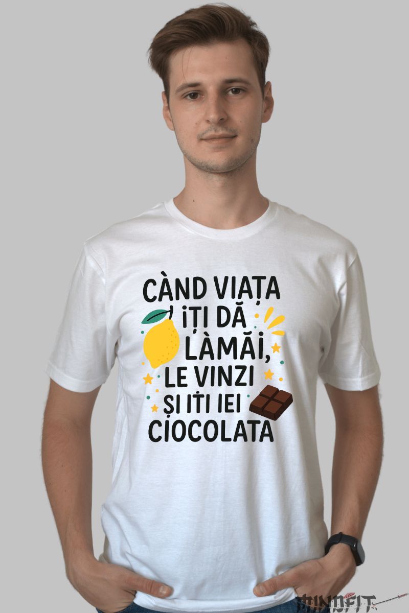 Tricou Amuzant Cand Viata Iti Da Lamai barbat alb fata