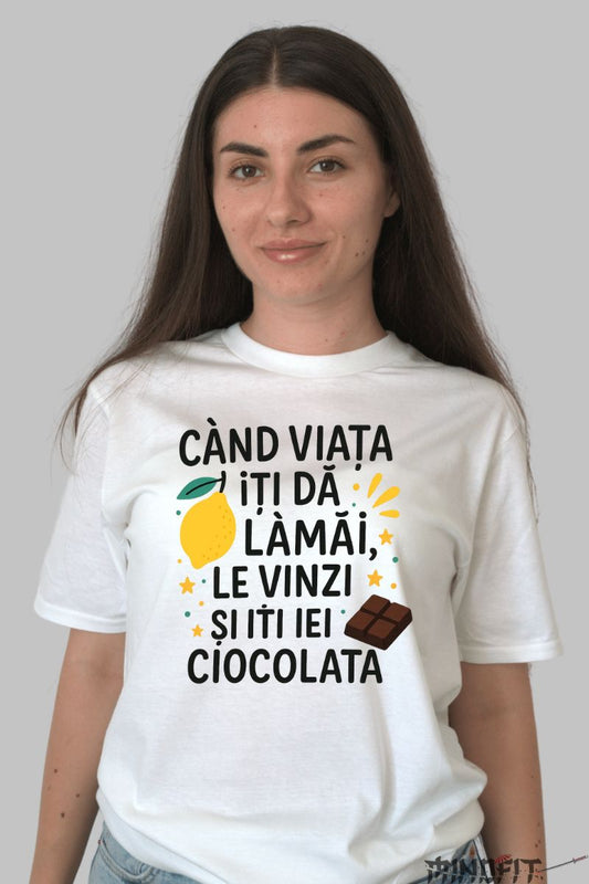 Tricou Amuzant Cand Viata Iti Da Lamai dama alb fata