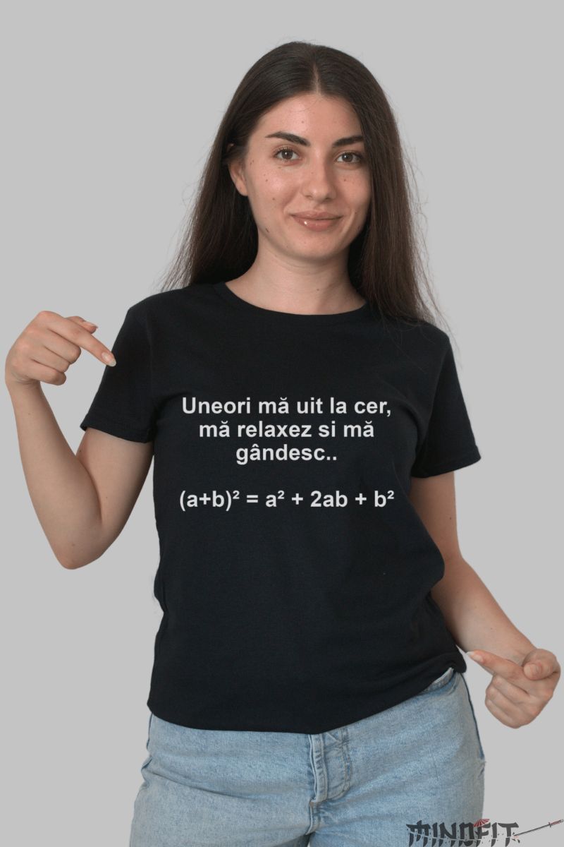 Tricou cu Formula Matematica dama negru fata
