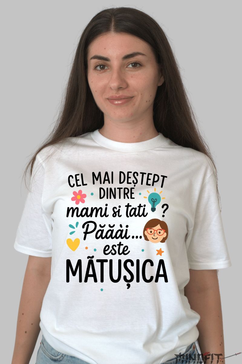 Tricou Amuzant cu Mesaj Matusica dama alb fata