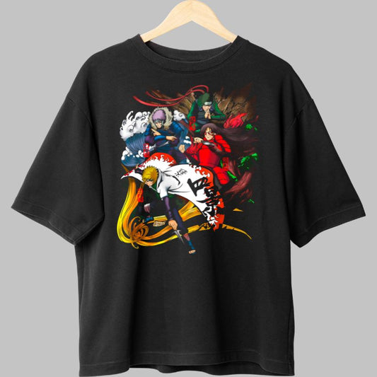 Tricou Anime Naruto Hokage Hidden Leaf Village negru fata