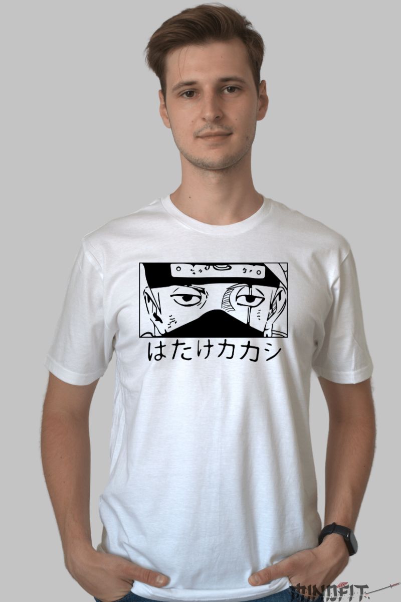 Tricou Anime Naruto Kakashi Hidden Face barbat alb fata