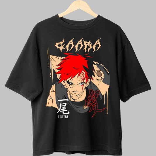 Tricou Anime Naruto Model Gaara Ichibi negru fata