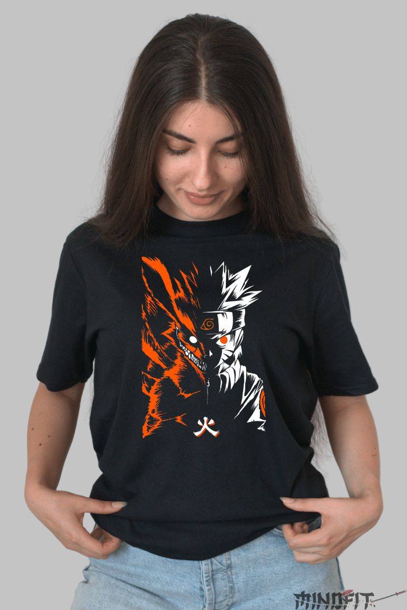 Tricou Anime Naruto Orange and White dama negru fata