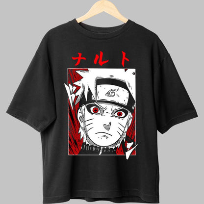 Tricou Anime Naruto Red and White negru fata