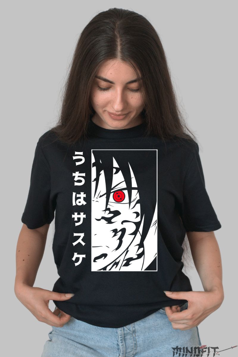 Tricou Anime Naruto Sasuke Death Stare dama negru fata
