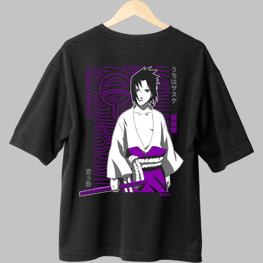 Tricou Anime Naruto Sasuke Uchiha Symbol negru spate