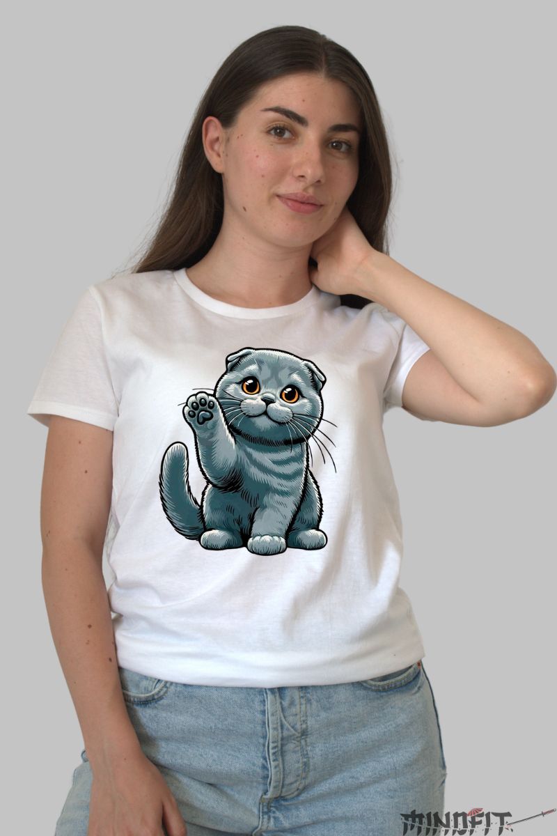 Tricou British Cat Simpatic dama alb fata