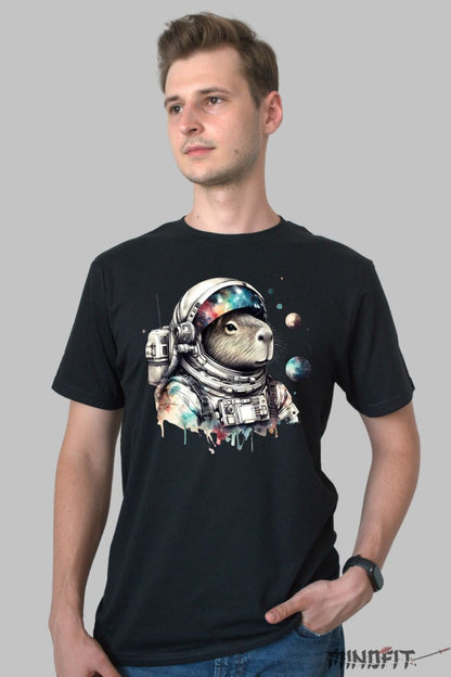 Tricou Capybara Astronaut barbat negru fata