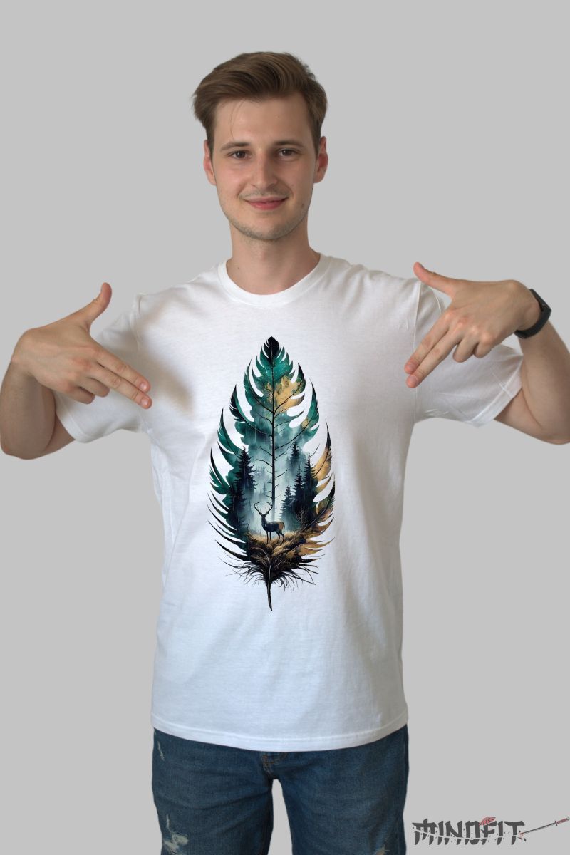 Tricou Cerb "Spiritul Naturii" barbat alb fata