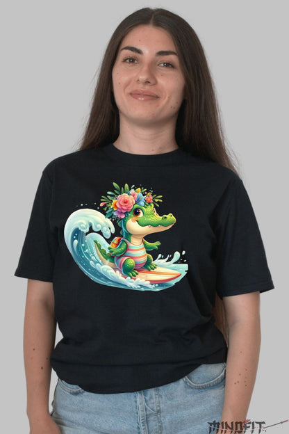 Tricou Crocodil Summer Vibes dama negru fata