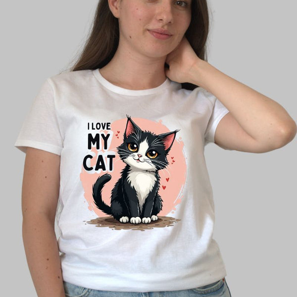Tricou Dama cu Pisica "I Love My Cat"