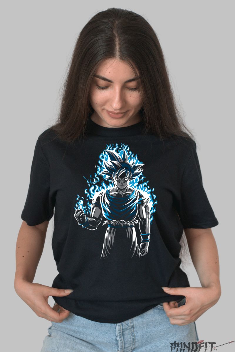Tricou Dragon Ball Son Goku In Flames dama negru fata